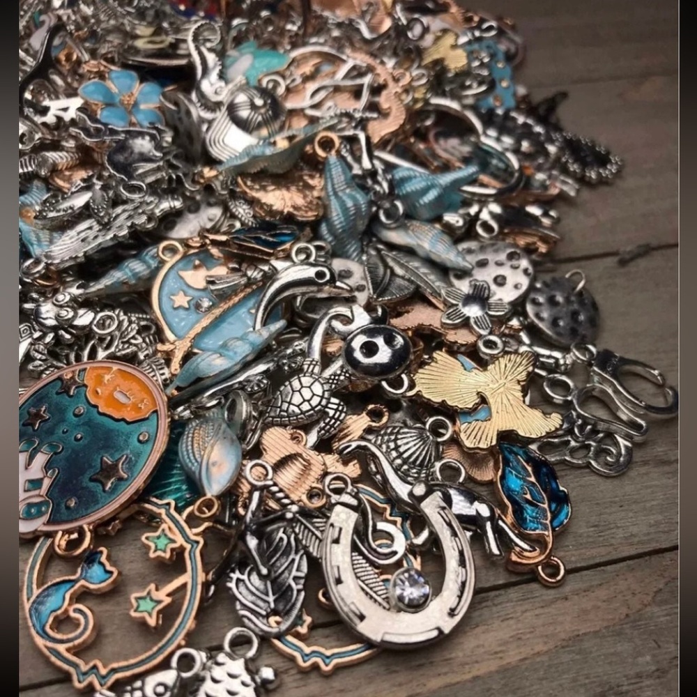 50pc Gold & Tibetan Silver Tone Charms Pendants DIY Jewelry Making Crafting Lot